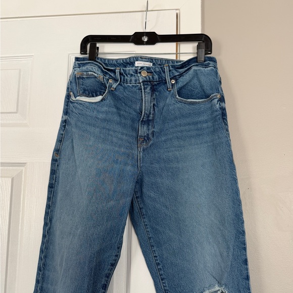 Good American Blue Straight Leg Denim Jeans Ankle Slit - Picture 6 of 9